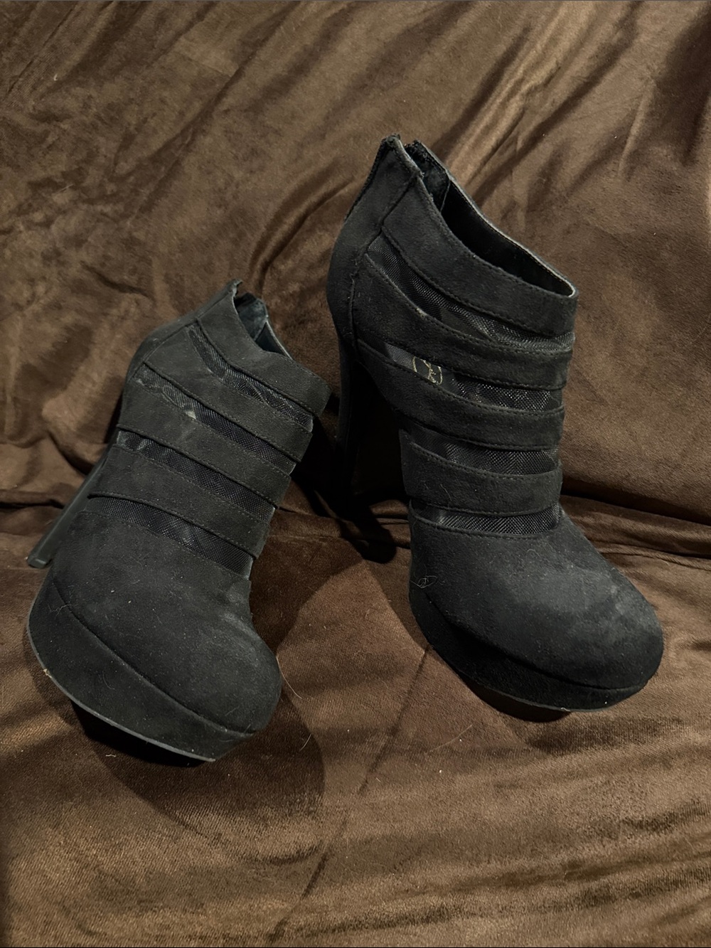 Black Suede High-Heel Ankle Booties - Women Shoes